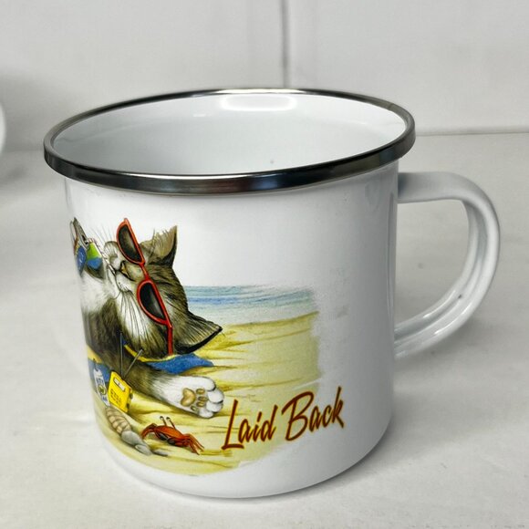 Set of 4 Cute Kittens Enamel Coffee Tea 12oz Mugs Cat Design Camping - Picture 3 of 15